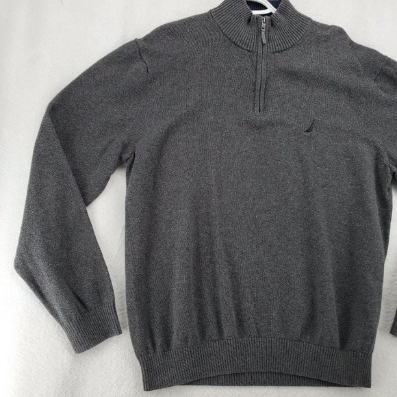 Nautica Sweater Men's 1/4 Zip Long Sleeve High Neck Pullover Sailboat Gray XL - Picture 4 of 12